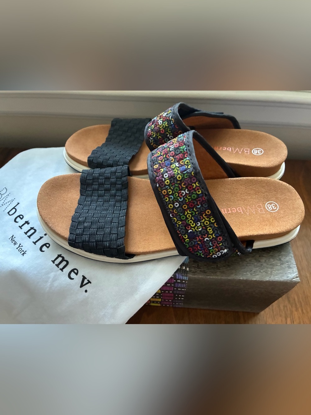 New Bernie Mev APOLLO Black Dazzle Cowboy Slip on Sandals US 7 - 7.5 EU38